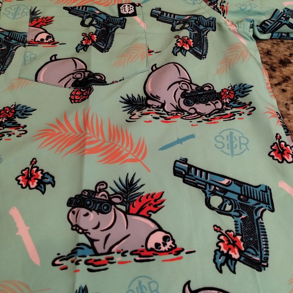 Nine Line x Sheepdog Response Hippo Hawaiian Shirt Green Size XL - Picture 4 of 10